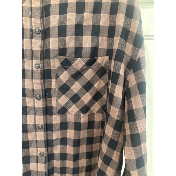 Sanctuary Womens Brown Black Plaid Button Down Shirt western tunic Size S boho - Picture 2 of 8